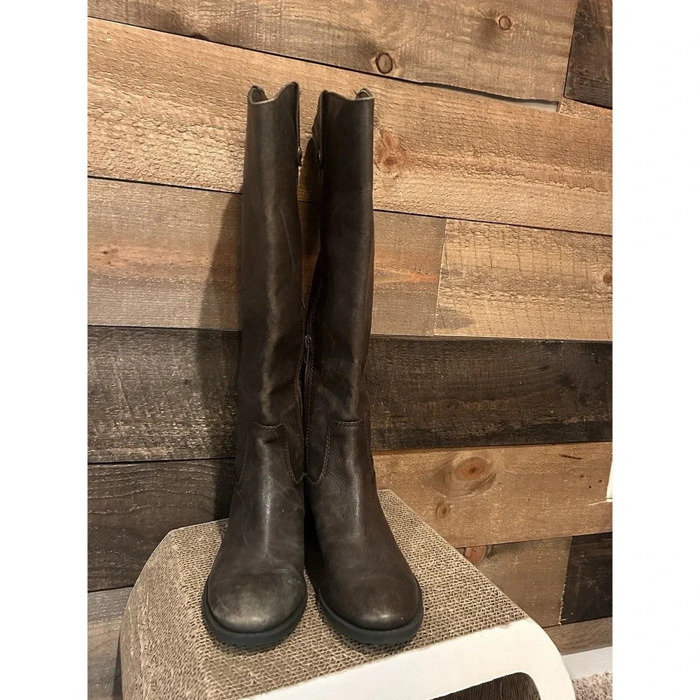 INC International‎ Concepts Brown Leather Fawne Knee High Boots Size 6.5 M